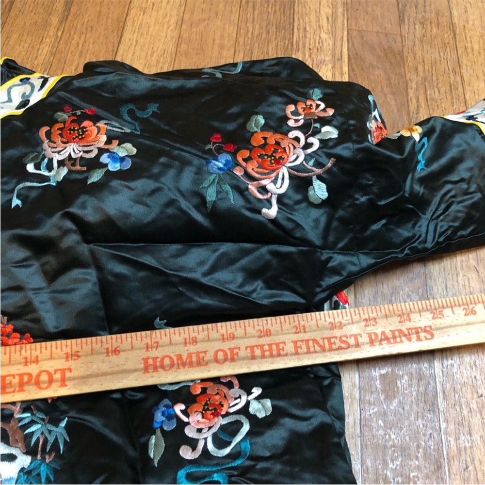 GOLDEN BEE Embroidered Black Satin Jacket with Yellow Piping - Picture 8 of 8